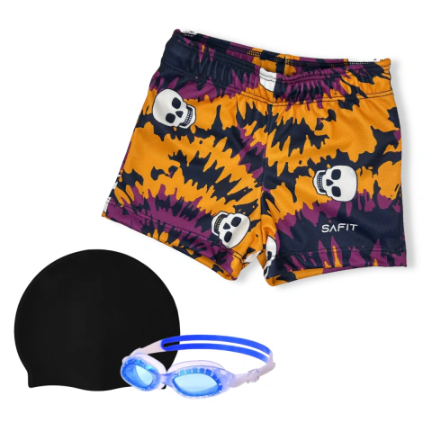 Combo Malla Short Natacion 8190 + Antiparras + Gorro Silicona - SAFIT SPORT