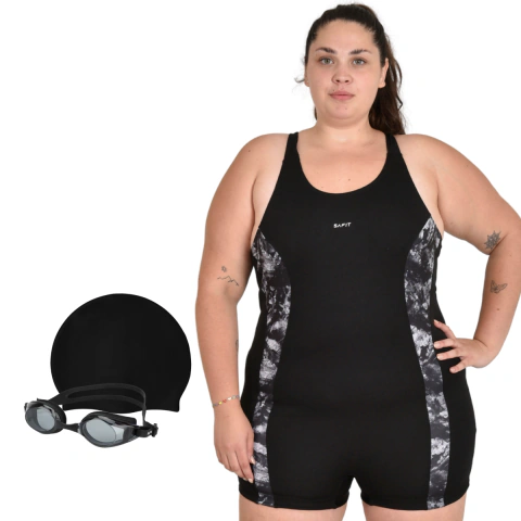 Combo Malla Short Mujer Talle Especial Safit 6202 + Antiparras + Gorro Silicona - tienda online