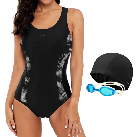 Combo Malla Natacion Safit 6175 + Gorro Tela + Antiparras