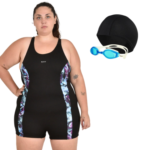 Combo Malla Short Mujer Talle Especial Safit 6202 + Antiparras + Gorro Tela - comprar online