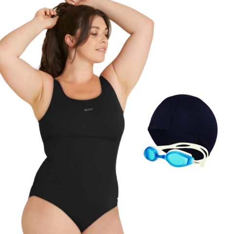 Malla Natación Talle Especial Safit 6200 + Gorro Tela + Antiparras - comprar online