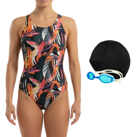 Imagen de Combo Malla Natacion Safit 6101 + Gorro Tela + Antiparras