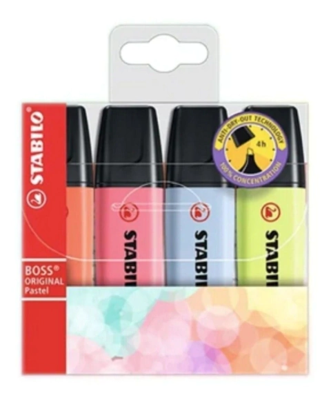 Kit Marca-Texto Stabilo Boss Original c/4 Cores Vibrantes - 70/4-3