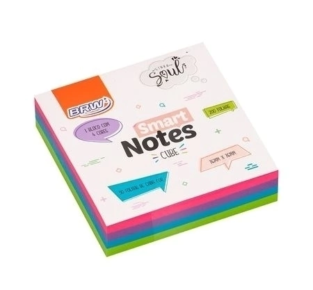 Bloco Adesivo Quadrado - BRW - Smart Notes - 70x70mm - Cores Vibrantes - Colorido Soul - 200fls