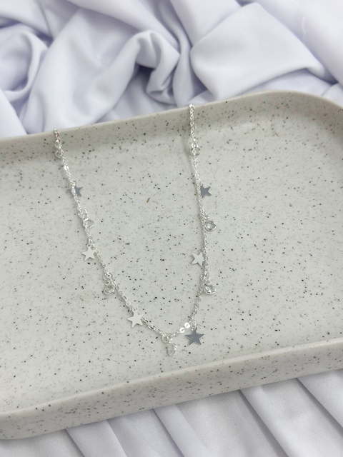 Choker estrelas e ponto de luz prata (Ck33)