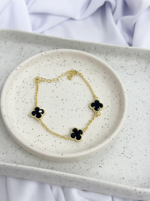 Pulseira três trevos preto ouro (PU30)