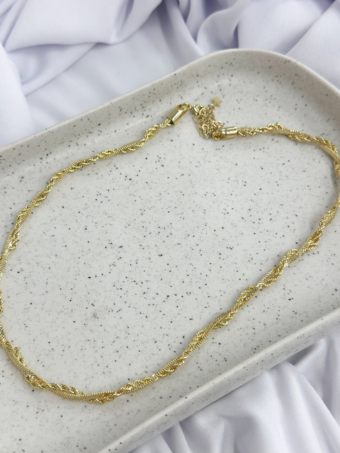 Choker torcida fio baiano e fita ouro (CH26)