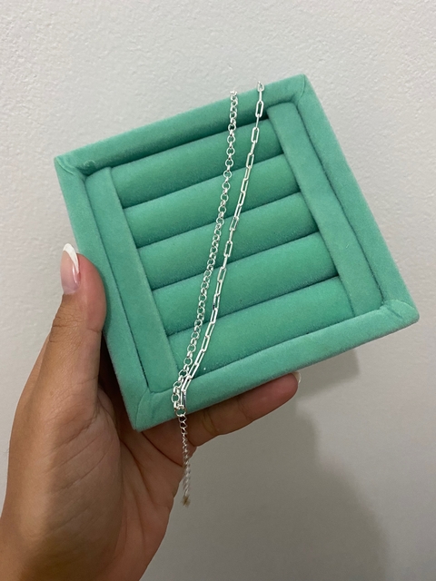 Pulseira dupla elo português e cartier prata (PL35)
