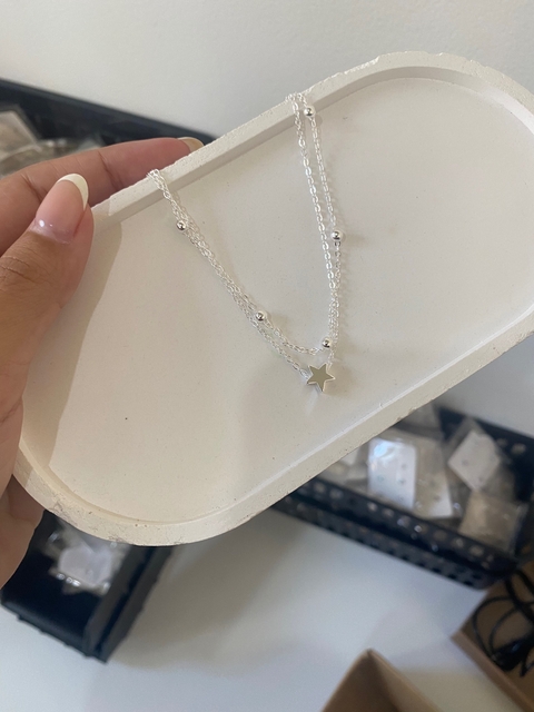 Tornozeleira dupla estrela e bolinha prata (TO12)