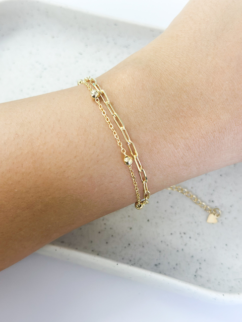 Pulseira dupla bolinha e cartier ouro (PU10)