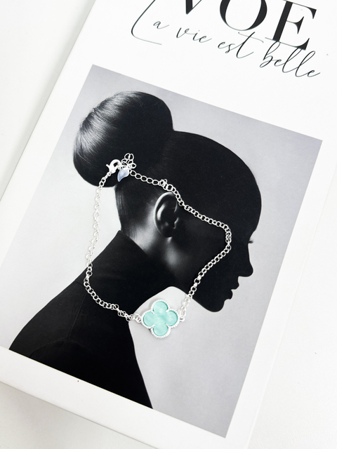 pulseira 1 trevo verde água G prata - comprar online