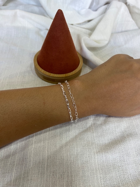 Pulseira dupla coração e cartier prata (PL51)