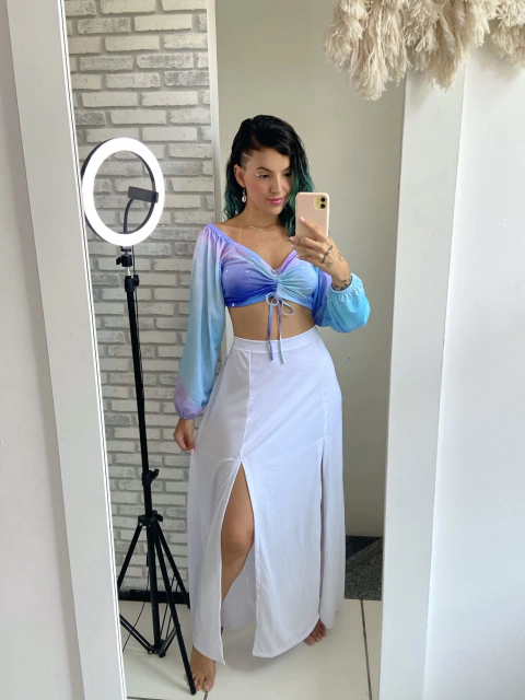 Saia longa fenda branca - comprar online