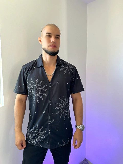 Camisa de Botão sol e lua preto