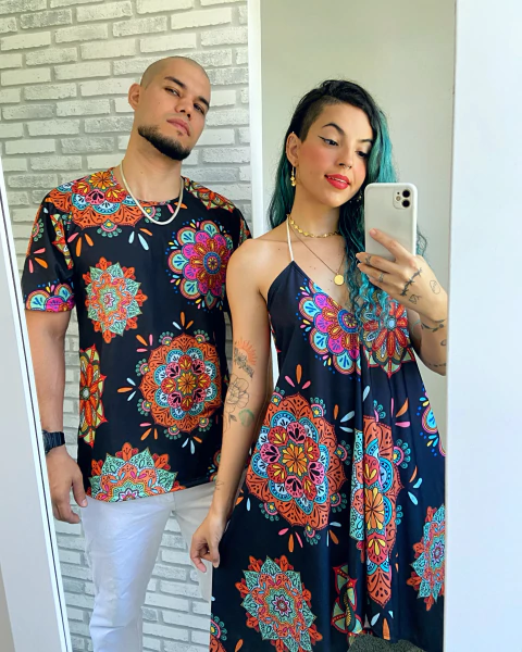 Vestido corda mandalas preto