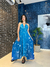 Vestido Longo Lenço Beija-flor azul