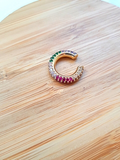 Piercing fake cravejado microzircônias colors banho ouro 18k