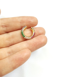 Piercing fake cravejado microzircônias colors banho ouro 18k - comprar online