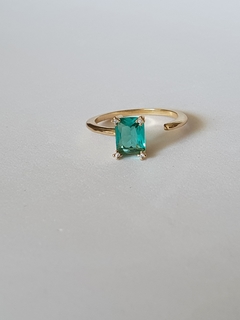 Anel regulável zircônia verde turmalina banho de ouro 18k