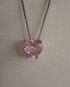 Conjunto coração zircônia rosa claro banho platina - comprar online