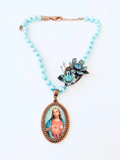 COLAR PEROLA AZUL CLARO JESUS MISERICORDIOSO - comprar online