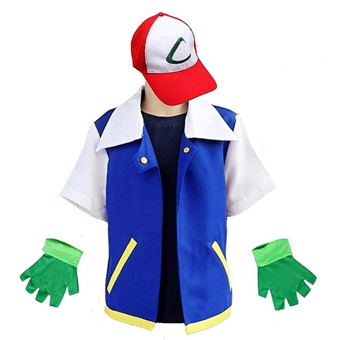 Traje Cosplay Ash Ketchum Adulto / Infantil (3 peças)
