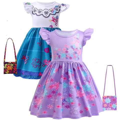 Vestido Mirabel / Isabela Madrigal Cosplay c/ Bolsa Infantil