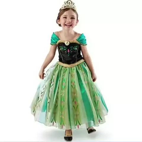 Fantasia Vestido Anna Frozen Cosplay Traje Luxo Infantil