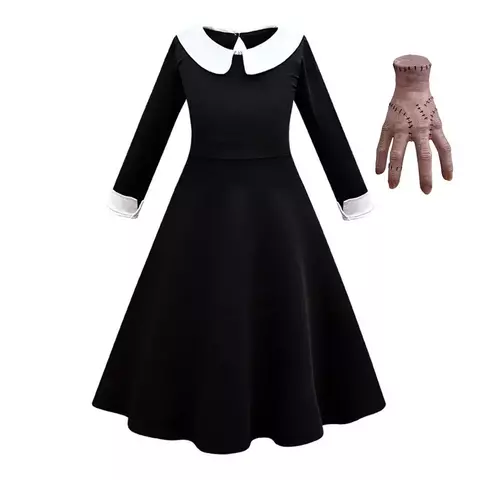 Vestido Wandinha + Mãozinha Traje Cosplay Halloween Infantil - comprar online