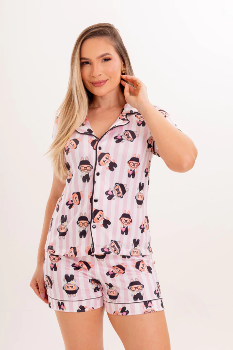 PIJAMA AMERICANO CURTO LABUBU LISTRAS - comprar online