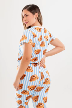 BÁSICO LONGO MANGA CURTA URSO LISTRADO - Revid Pijamas