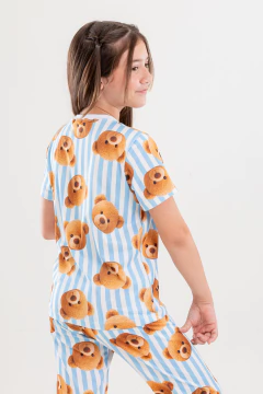 LONGO BÁSICO MG CURTA INFANTIL URSO LISTRADO - Revid Pijamas