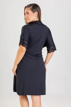 CAMISOLA RENDA + ROBE PRETO - Revid Pijamas