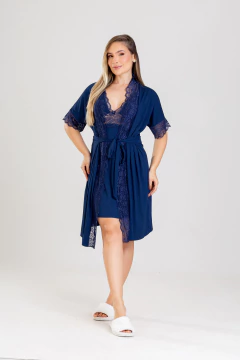 CAMISOLA RENDA + ROBE AZUL MARINHO - Revid Pijamas