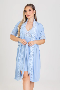 CAMISOLA RENDA + ROBE AZUL BEBÊ - comprar online