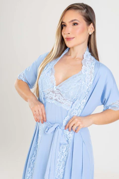 CAMISOLA RENDA + ROBE AZUL BEBÊ - loja online