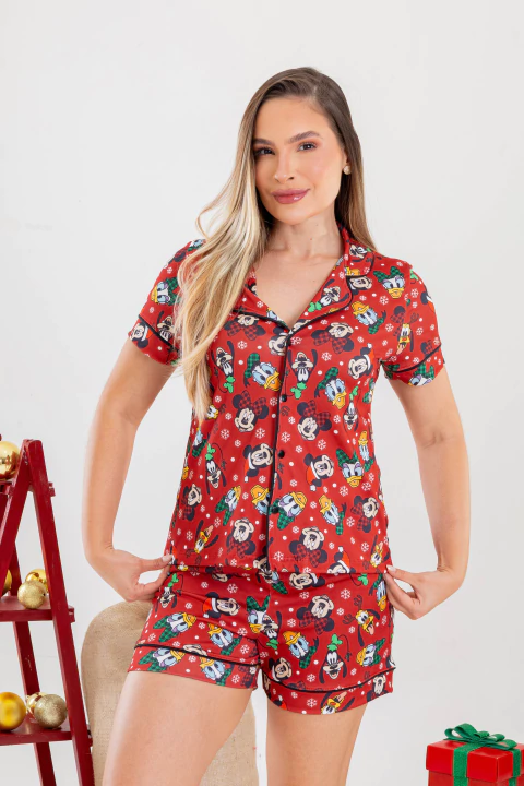 PIJAMA AMERICANO CURTO MICKEY VERMELHO (NATAL) - comprar online