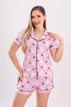 PIJAMA AMERICANO CURTO LHAMA ROSA - comprar online