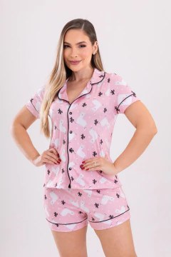 PIJAMA AMERICANO CURTO LHAMA ROSA - loja online