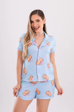 PIJAMA AMERICANO CURTO CAPIVARA AZUL - comprar online