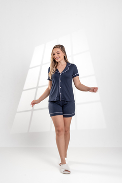 AMERICANO CURTO LISO AZUL MARINHO - Revid Pijamas