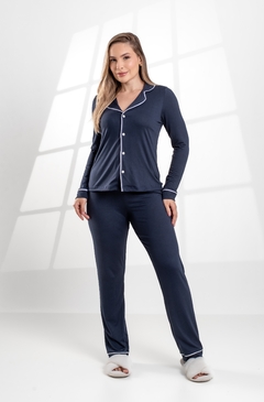 PIJAMA LONGO LISO AZUL MARINHO - comprar online