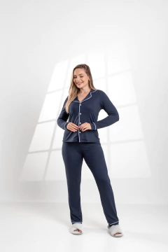 PIJAMA LONGO LISO AZUL MARINHO en internet