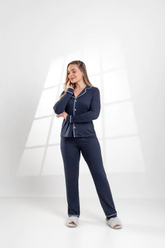 PIJAMA LONGO LISO AZUL MARINHO - Revid Pijamas