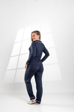 PIJAMA LONGO LISO AZUL MARINHO - loja online