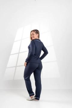 PIJAMA LONGO LISO AZUL MARINHO - tienda online
