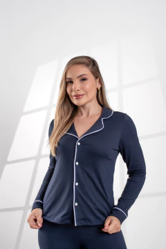 PIJAMA LONGO LISO AZUL MARINHO