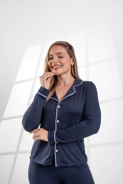 PIJAMA LONGO LISO AZUL MARINHO - comprar online