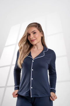 PIJAMA LONGO LISO AZUL MARINHO - Revid Pijamas