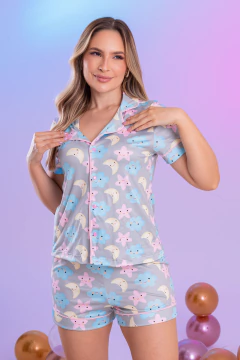 Imagem do PIJAMA AMERICANO CURTO ESTRELINHA CINZA